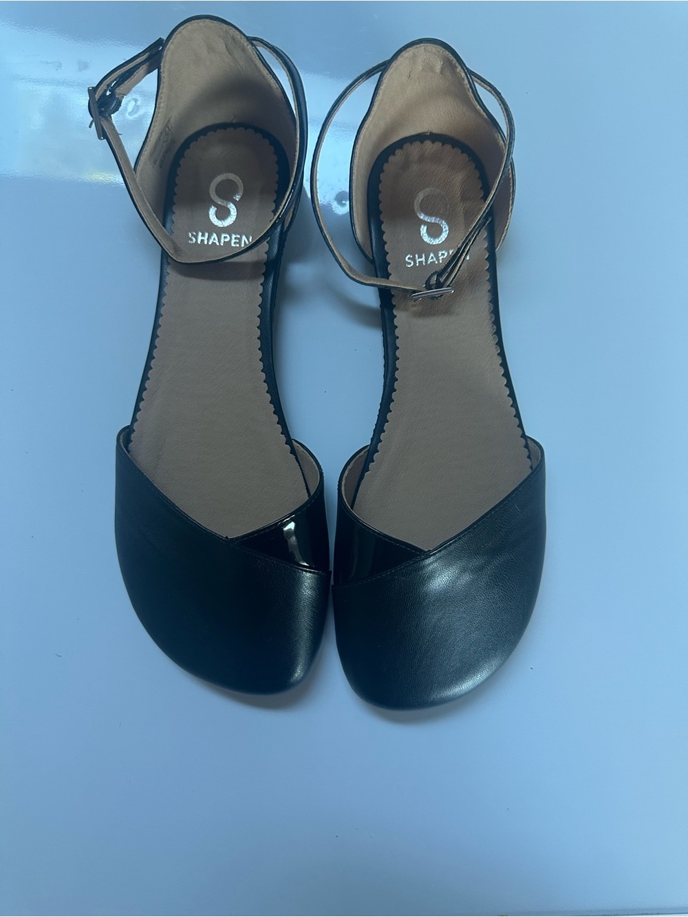 SHAPEN Poppy Leather Barefoot Flats Black EU 40 Ankle Strap Made in Portugal